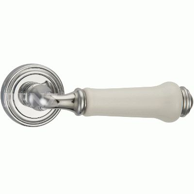 Комплект дверных ручек RENZ DH 617-16 CP/WH Сиракузы хром блест./керам бел.